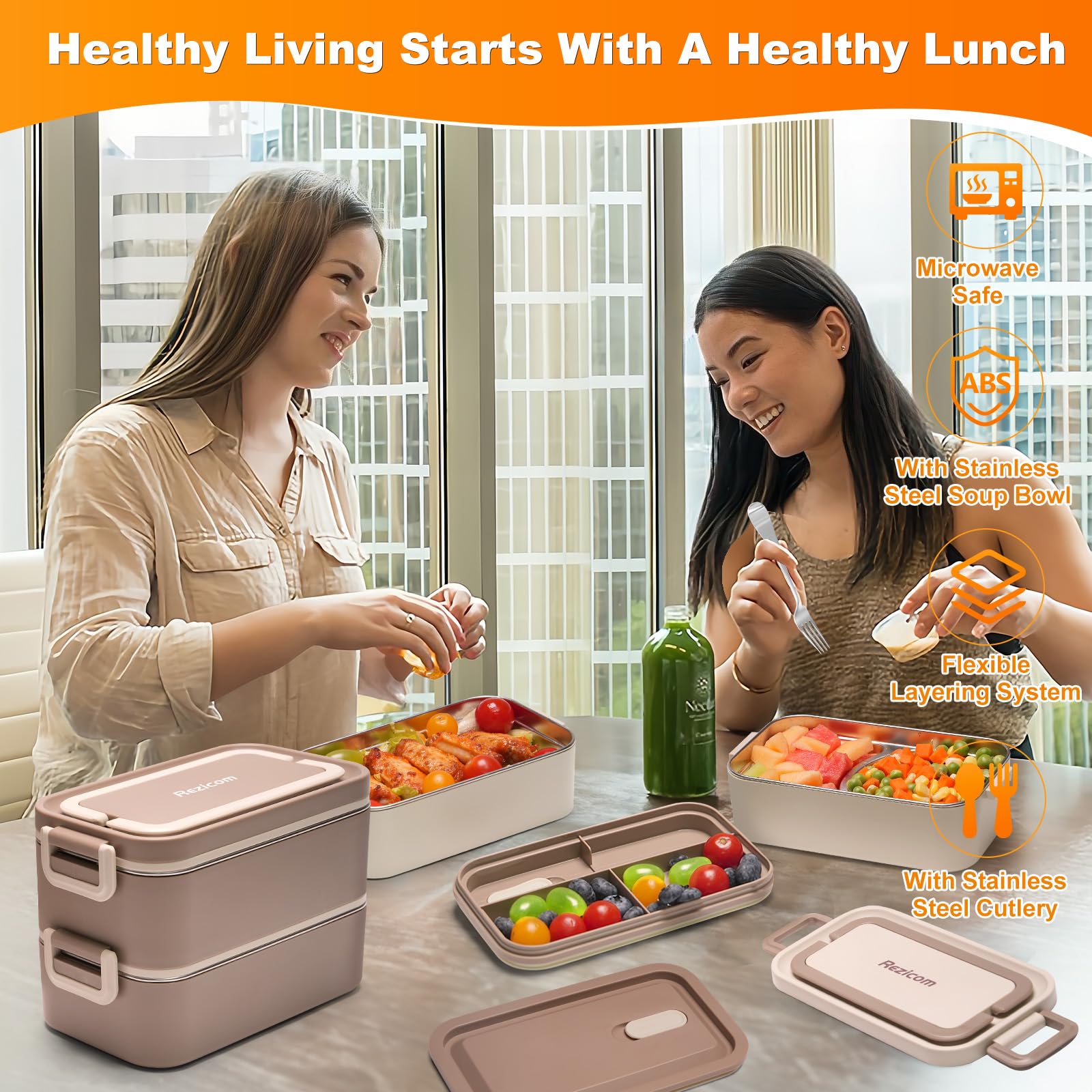 Rezicom stainless soup bowl with spoon and fork included for convenient dining