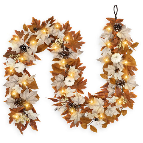RHTRJ front view of lighted fall garland adding warm seasonal ambiance