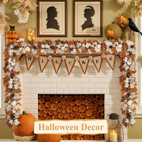 RHTRJ garland installed on handrail enhancing stairway autumn decor