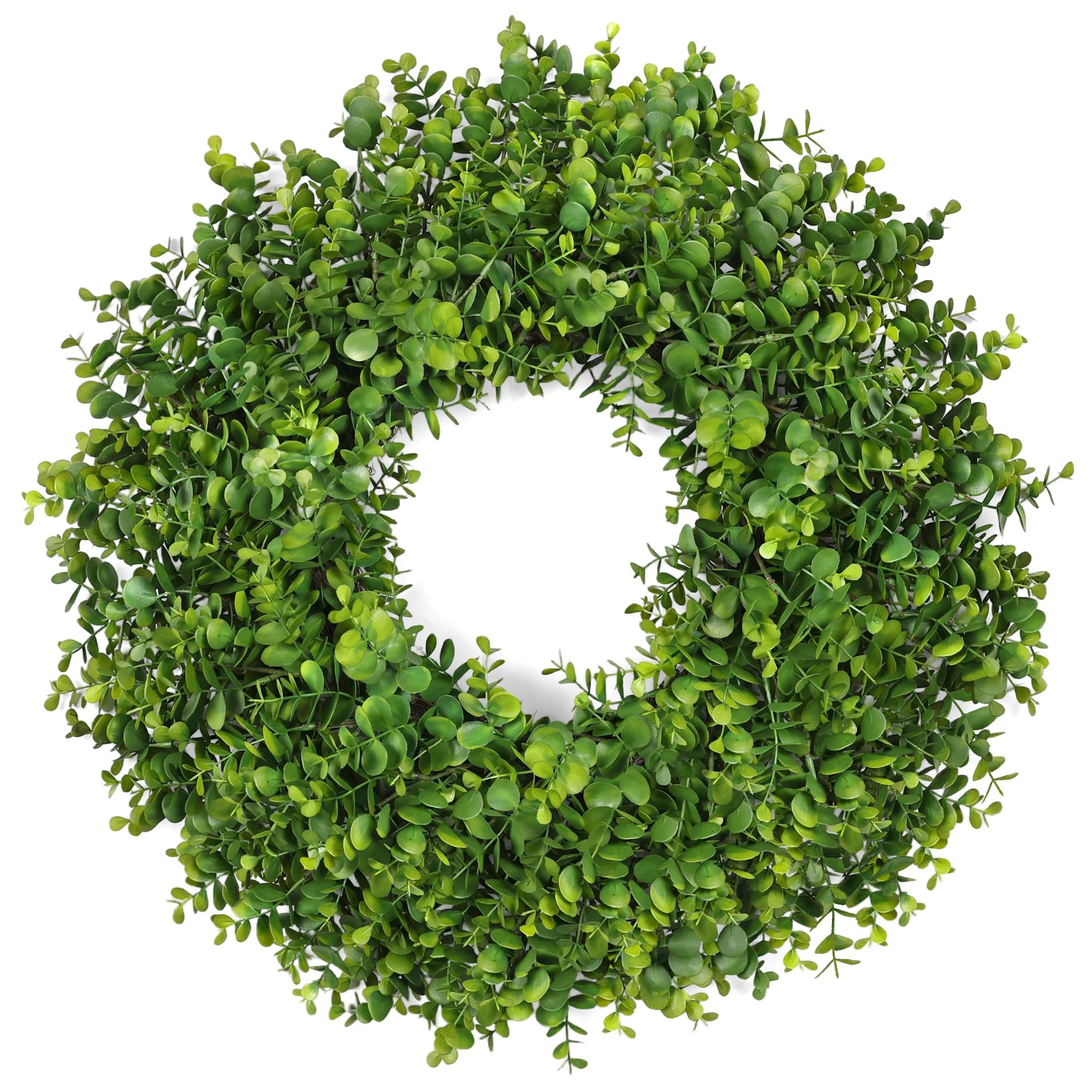 RHTRJ front door view of full eucalyptus wreath for instant curb appeal