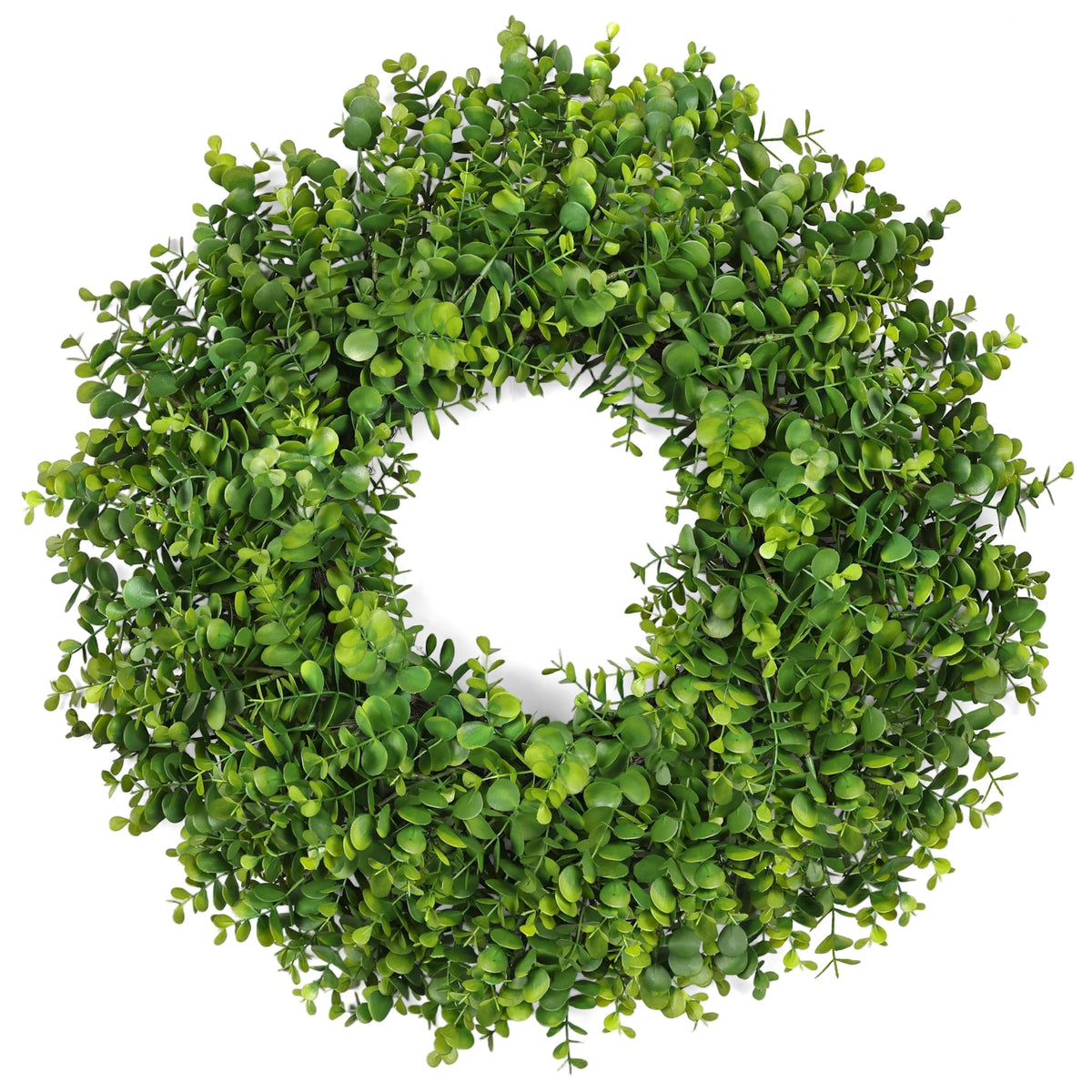 RHTRJ front door view of full eucalyptus wreath for instant curb appeal