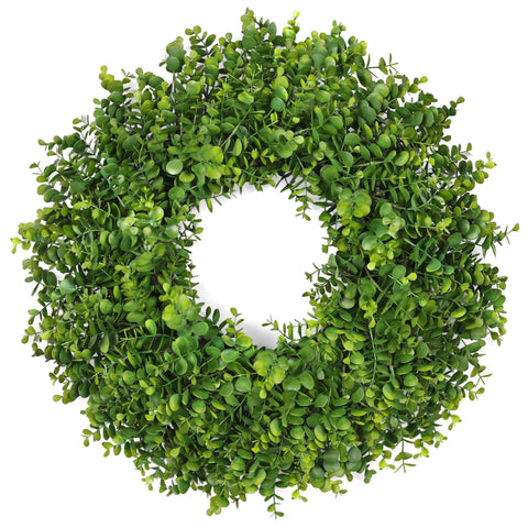 RHTRJ front door view of full eucalyptus wreath for instant curb appeal