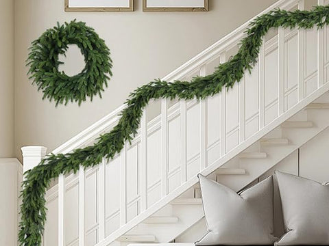 RHTRJ garland wrapped around staircase banister benefit: flexible fit for rails