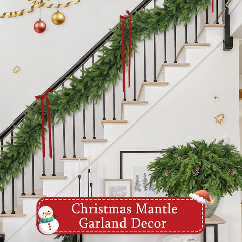 RHTRJ garland wrapped on staircase railing giving a polished holiday look