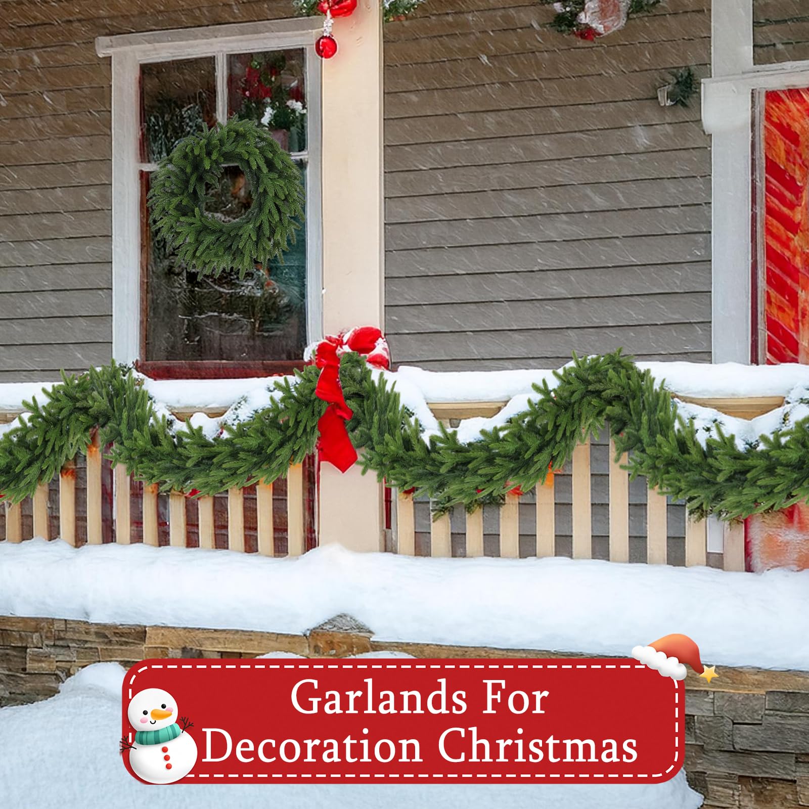 RHTRJ garland installed on covered porch demonstrating weather-resistant use