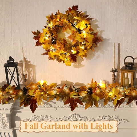 RHTRJ garland draped on mantel creating cozy evening glow