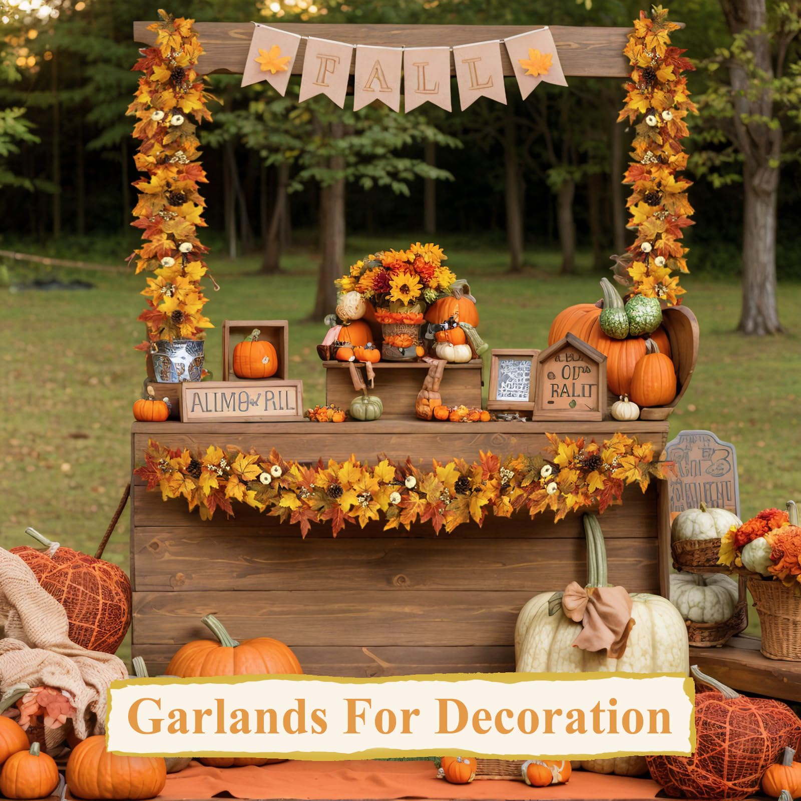 RHTRJ garland decorating railings and staircase for autumn curb appeal