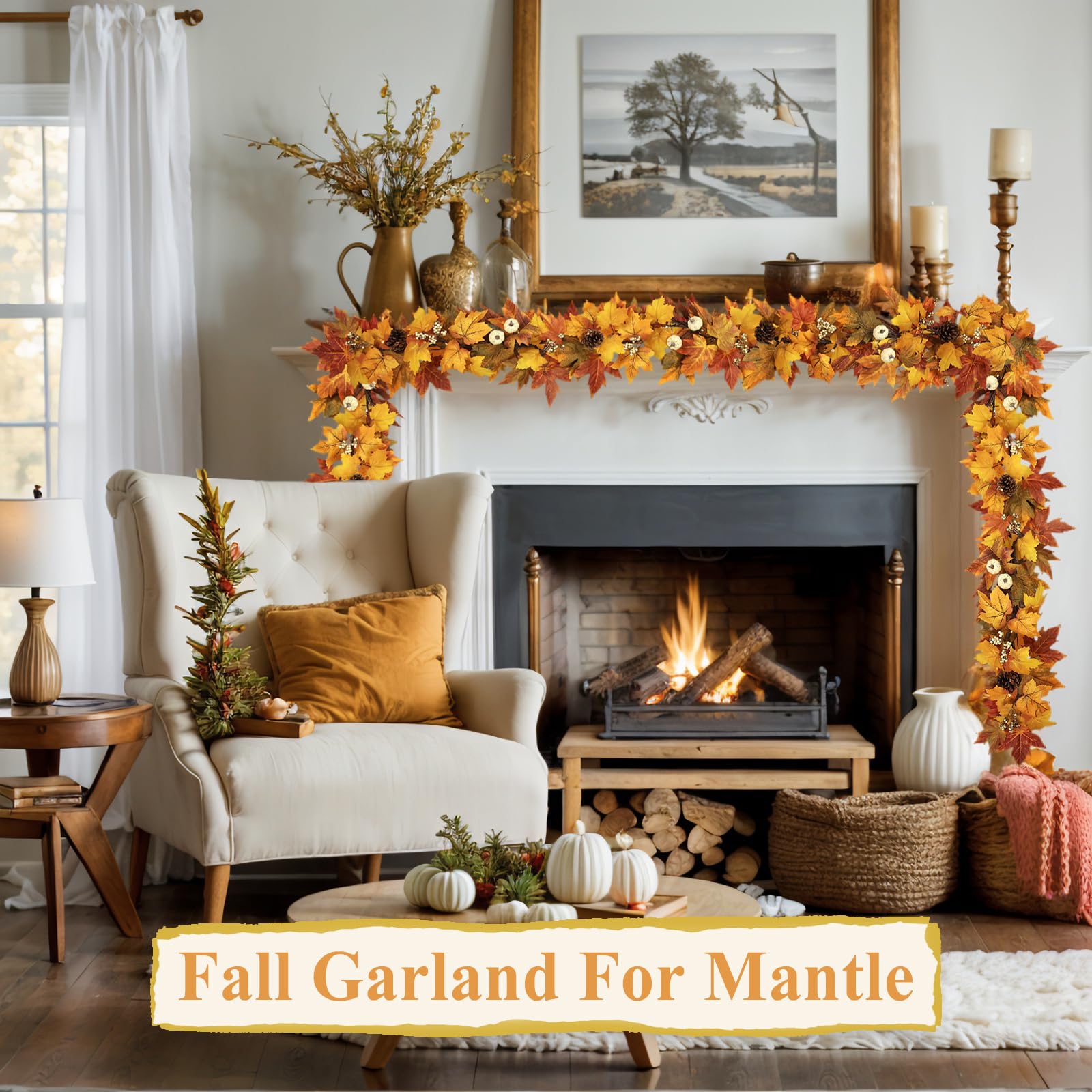 RHTRJ garland beside sofa arm showing 6ft scale and fit