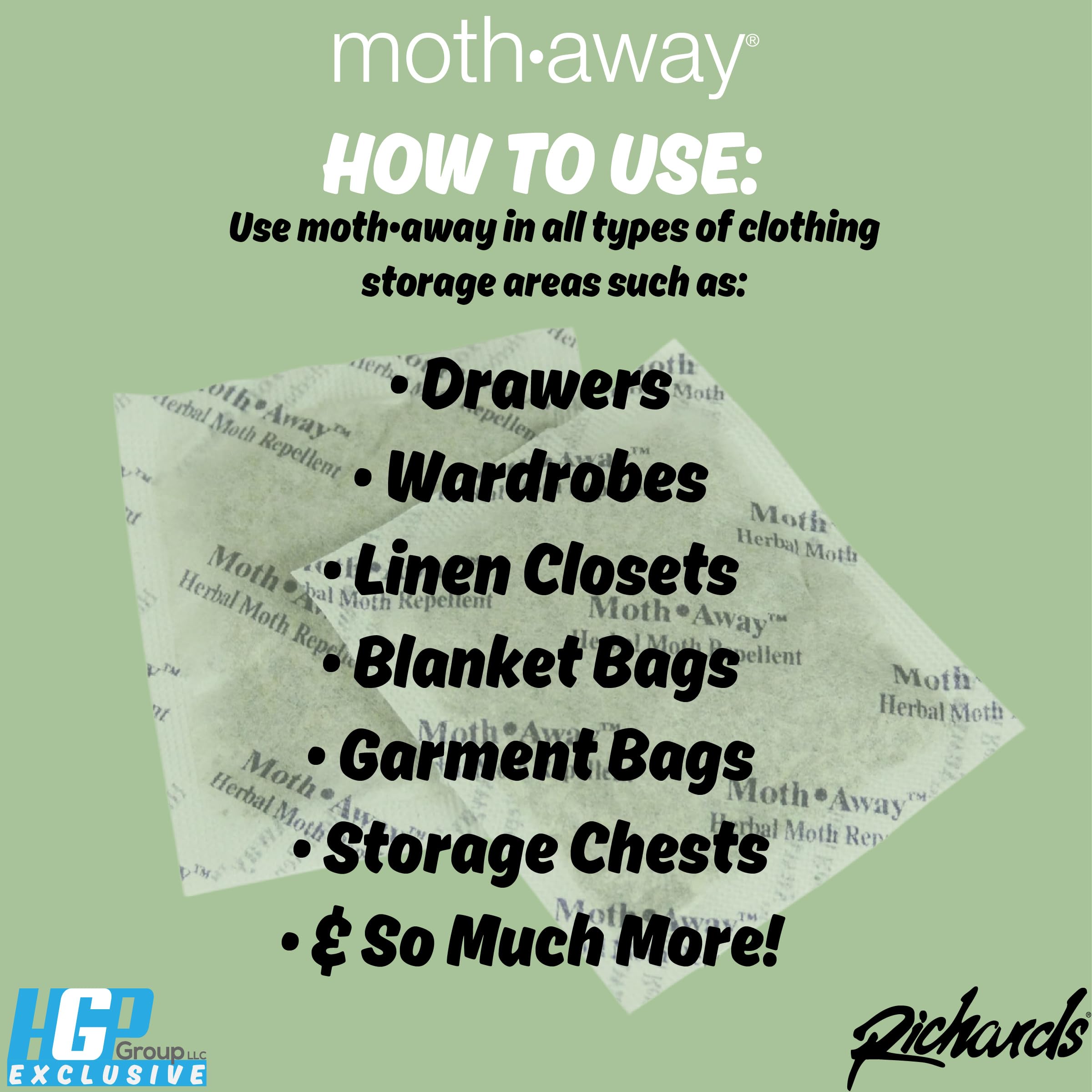 Richards sachet hanging in closet offering discreet moth protection for garments
