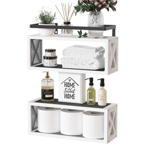 RICHER HOUSE front view of shelf showing farmhouse style and sturdy storage benefit