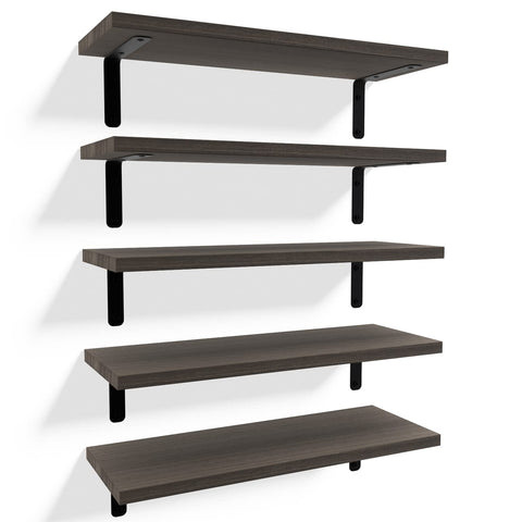 RICHER HOUSE front view of five floating shelves ready to display items and save space