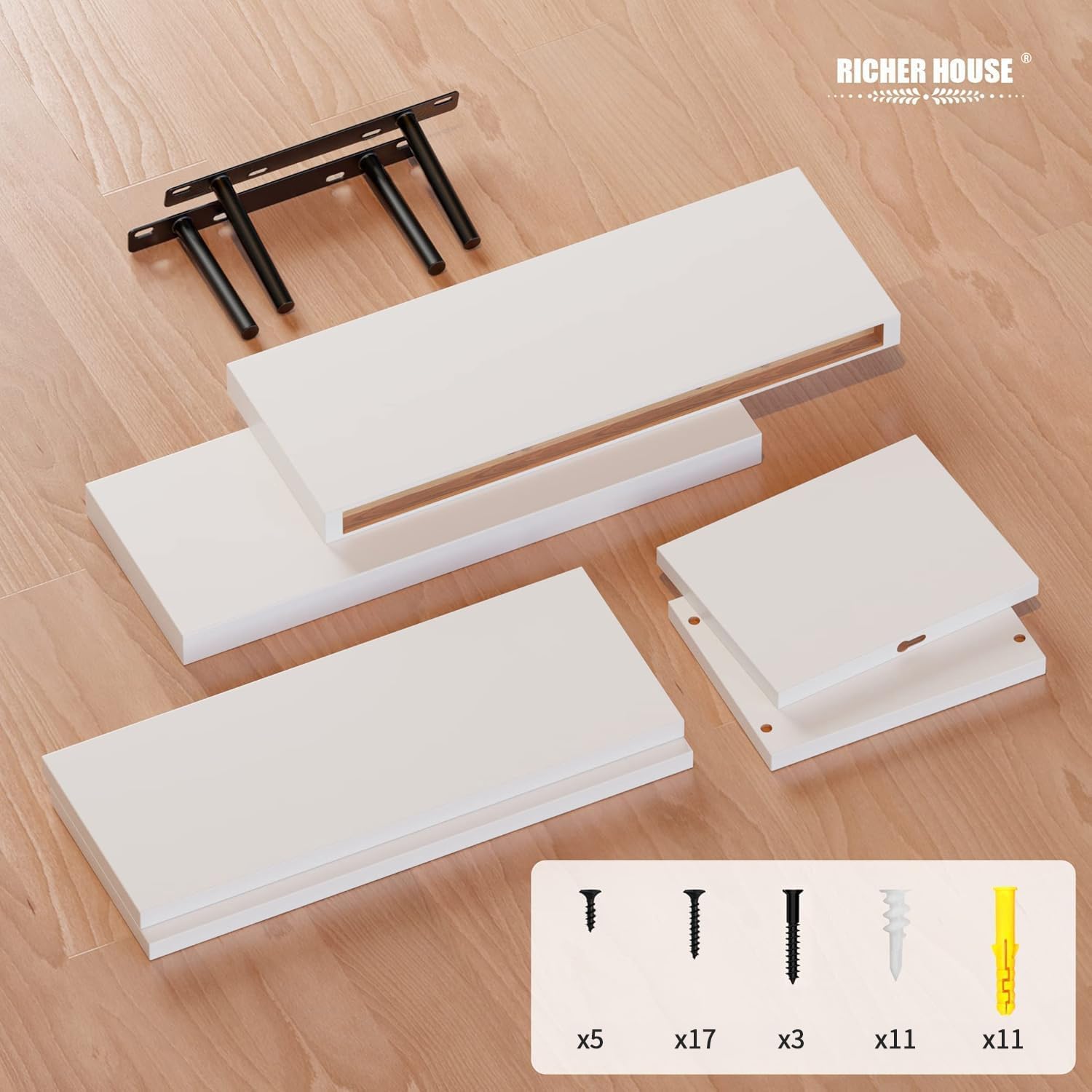 RICHER HOUSE shelves mounted over toilet creating organized bathroom storage