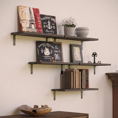 RICHER HOUSE shelf shown with hand and ruler for scale, illustrating compact 16.5 inch depth