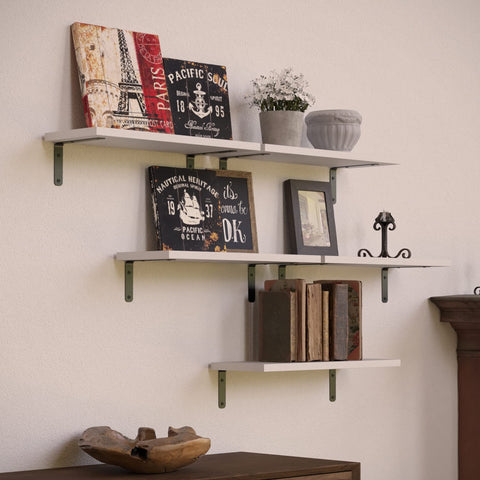 RICHER HOUSE shelf installed in bathroom holding toiletries to save counter space