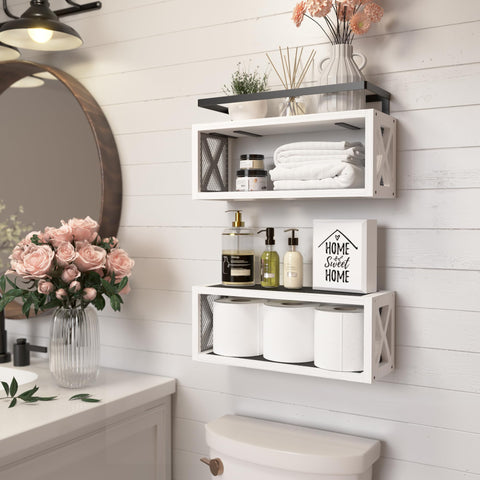 RICHER HOUSE wall-mounted over toilet showing organized bathroom benefit