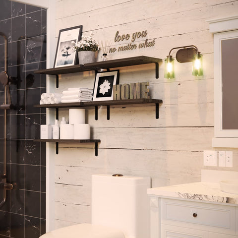 RICHER HOUSE styled shelves with plants and frames for decorative versatility and warmth