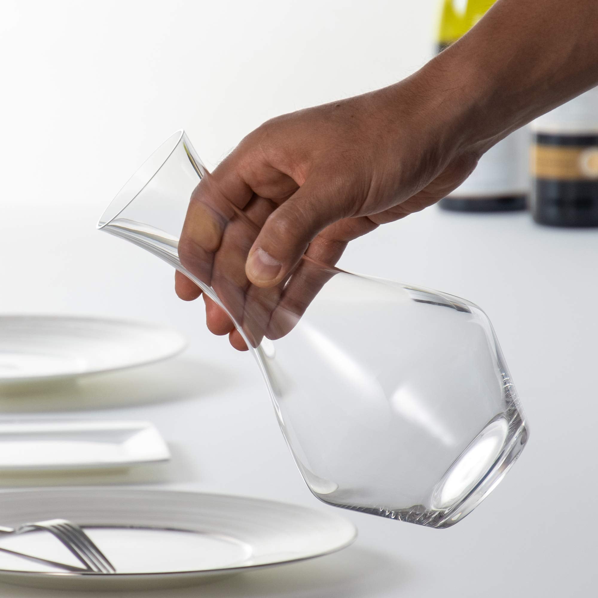 Riedel Cabernet decanter side profile highlighting wide base for improved aeration benefit