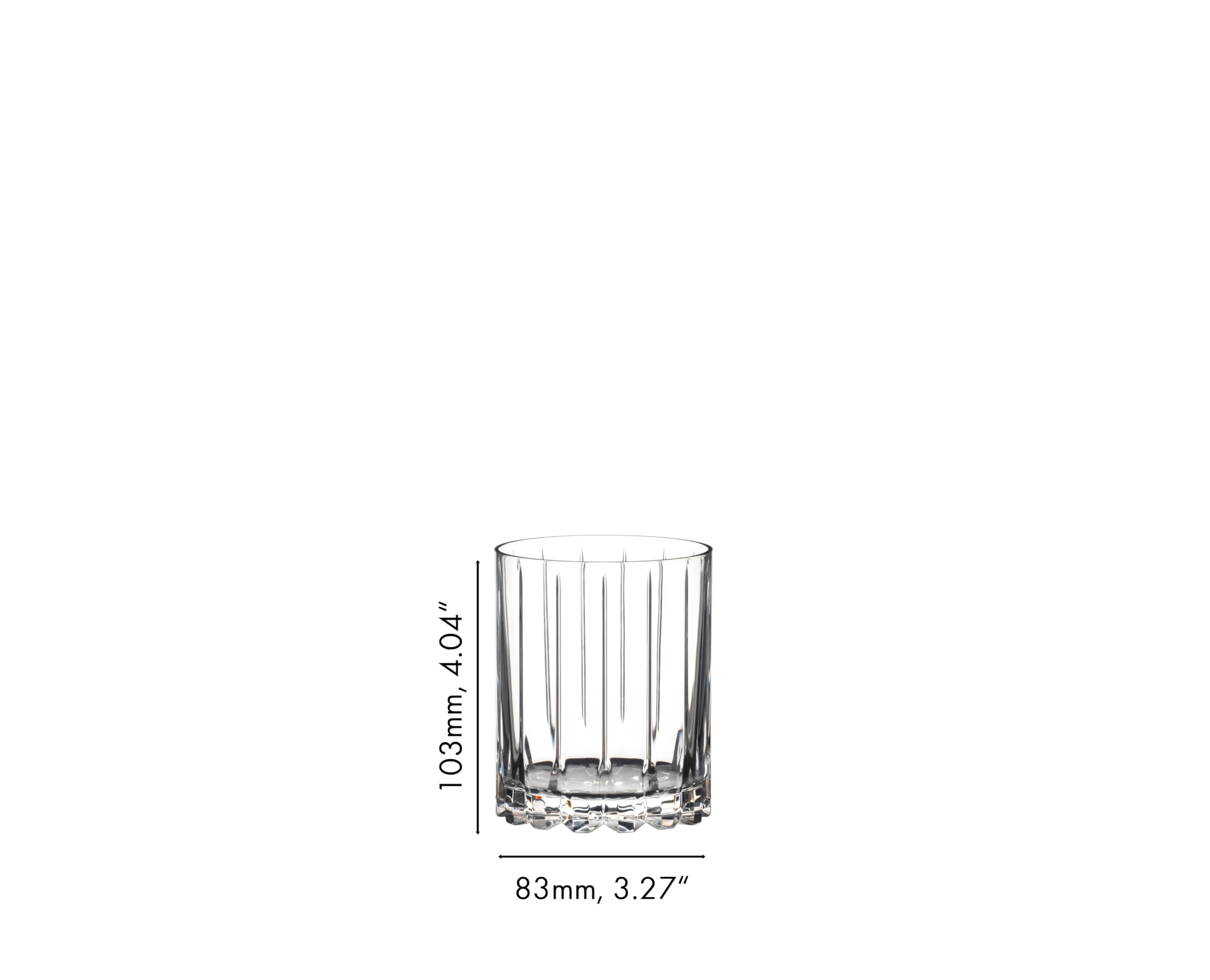 Riedel Double Rocks holding a large ice cube keeping cocktails colder with less dilution