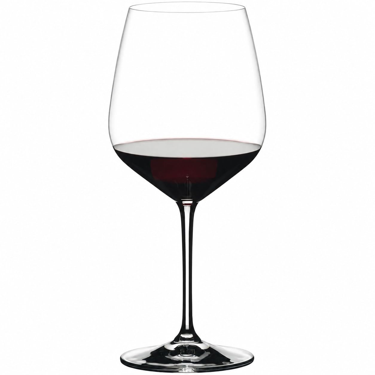 Riedel front view highlighting diamond-shaped bowl and elegant stem, enhancing wine presentation