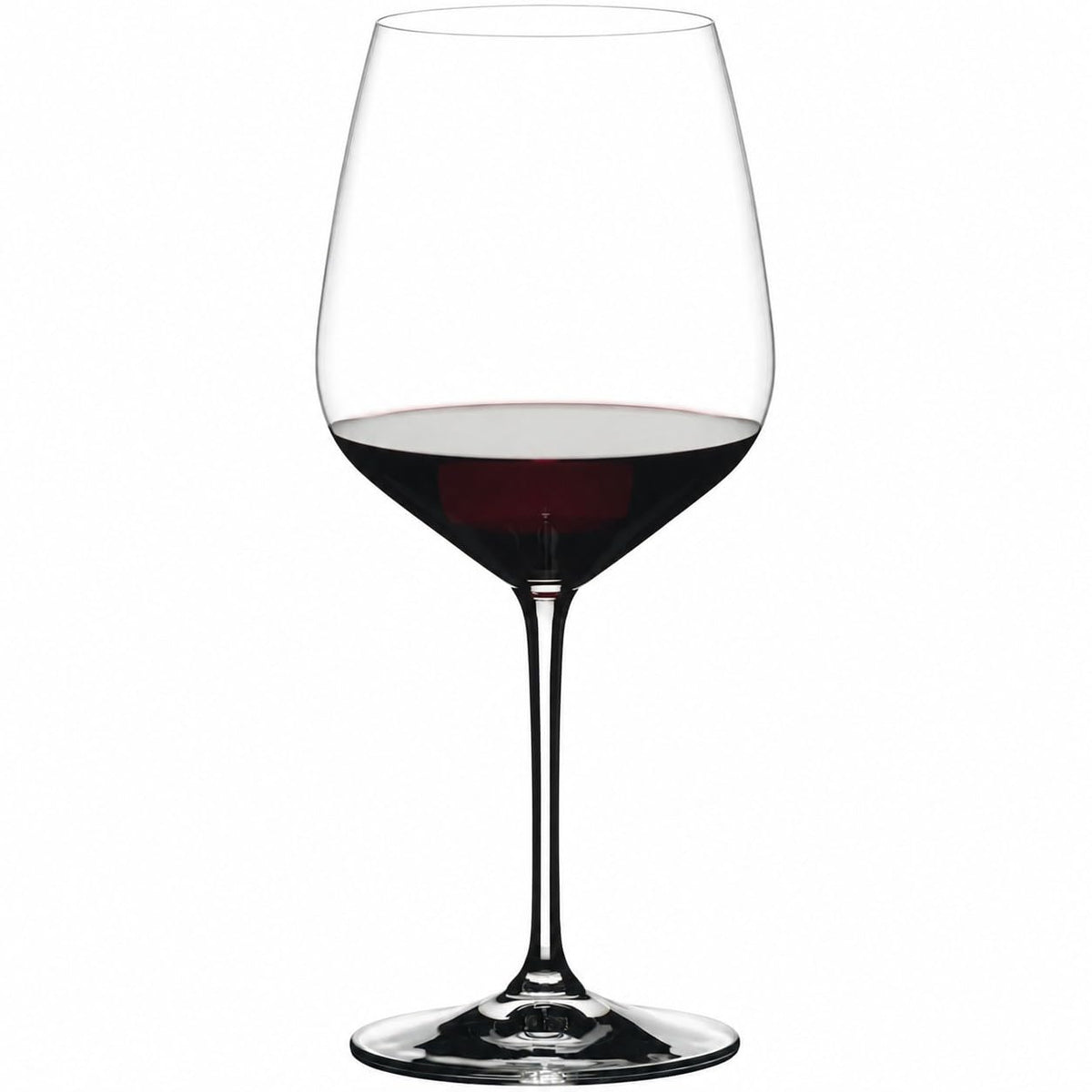 Riedel front view highlighting diamond-shaped bowl and elegant stem, enhancing wine presentation