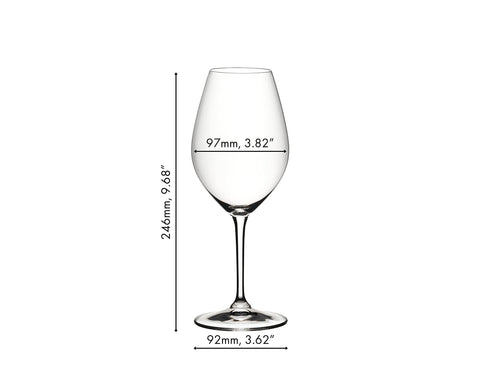 Riedel glass in use with red wine poured, improving aroma release