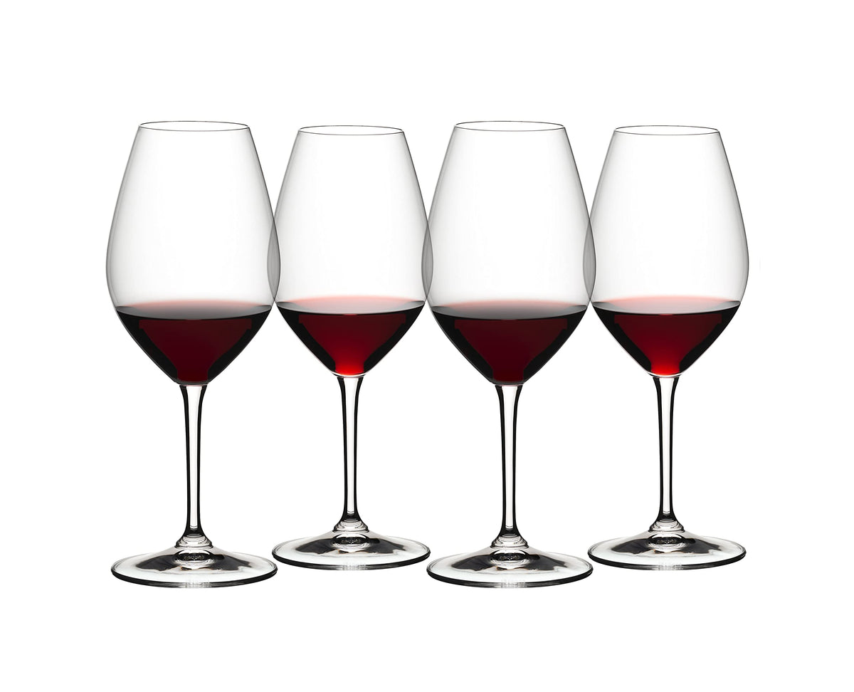 Riedel front packaging showing four wine glasses and product clarity benefits