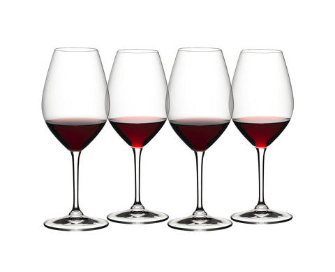 Riedel front packaging showing four wine glasses and product clarity benefits