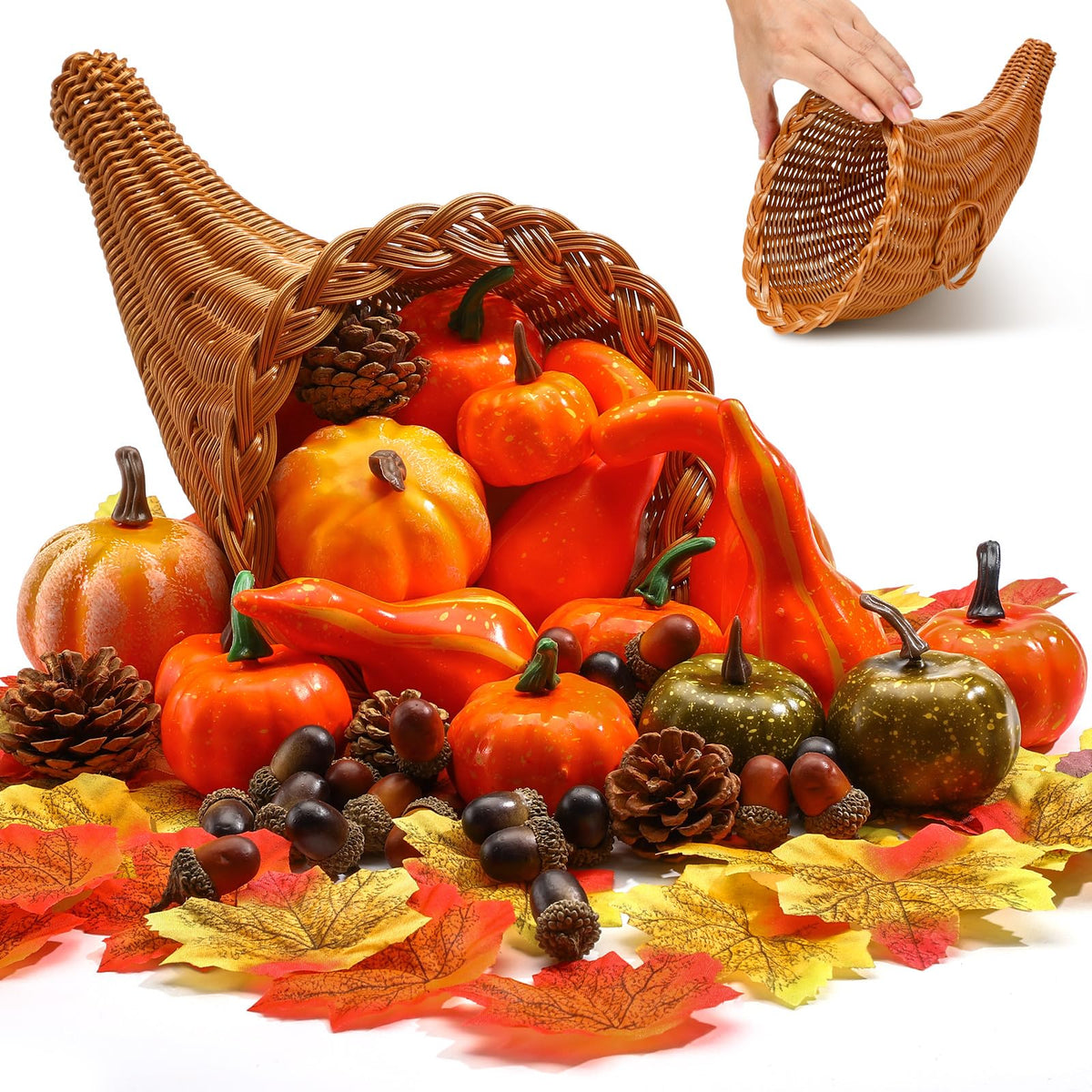 RimCereal cornucopia front view showing full centerpiece and balanced autumn display
