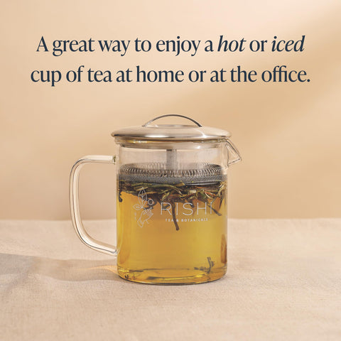 Rishi Tea Simple Brew glass surface detail highlighting clarity and thermal resistance