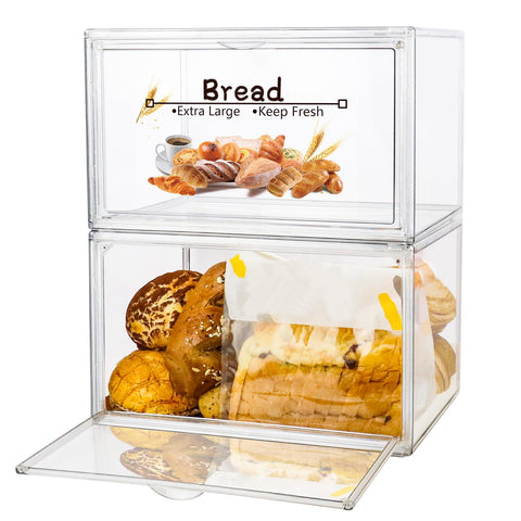 RISICULIS front view of clear bread box shows neat countertop storage benefit