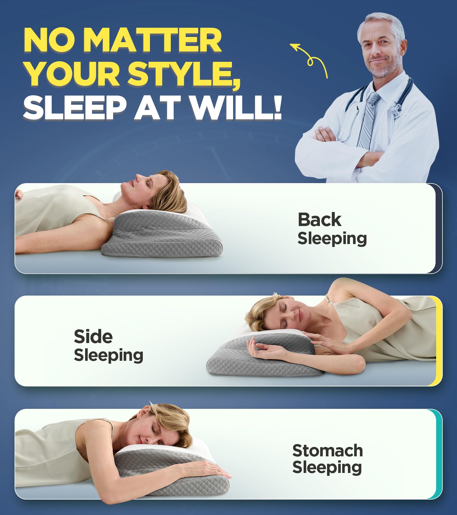 Risron pillow in use by side sleeper illustrating shoulder alignment benefit