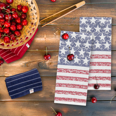 Ritz towels styled on a patriotic table showing festive decor and functional benefit