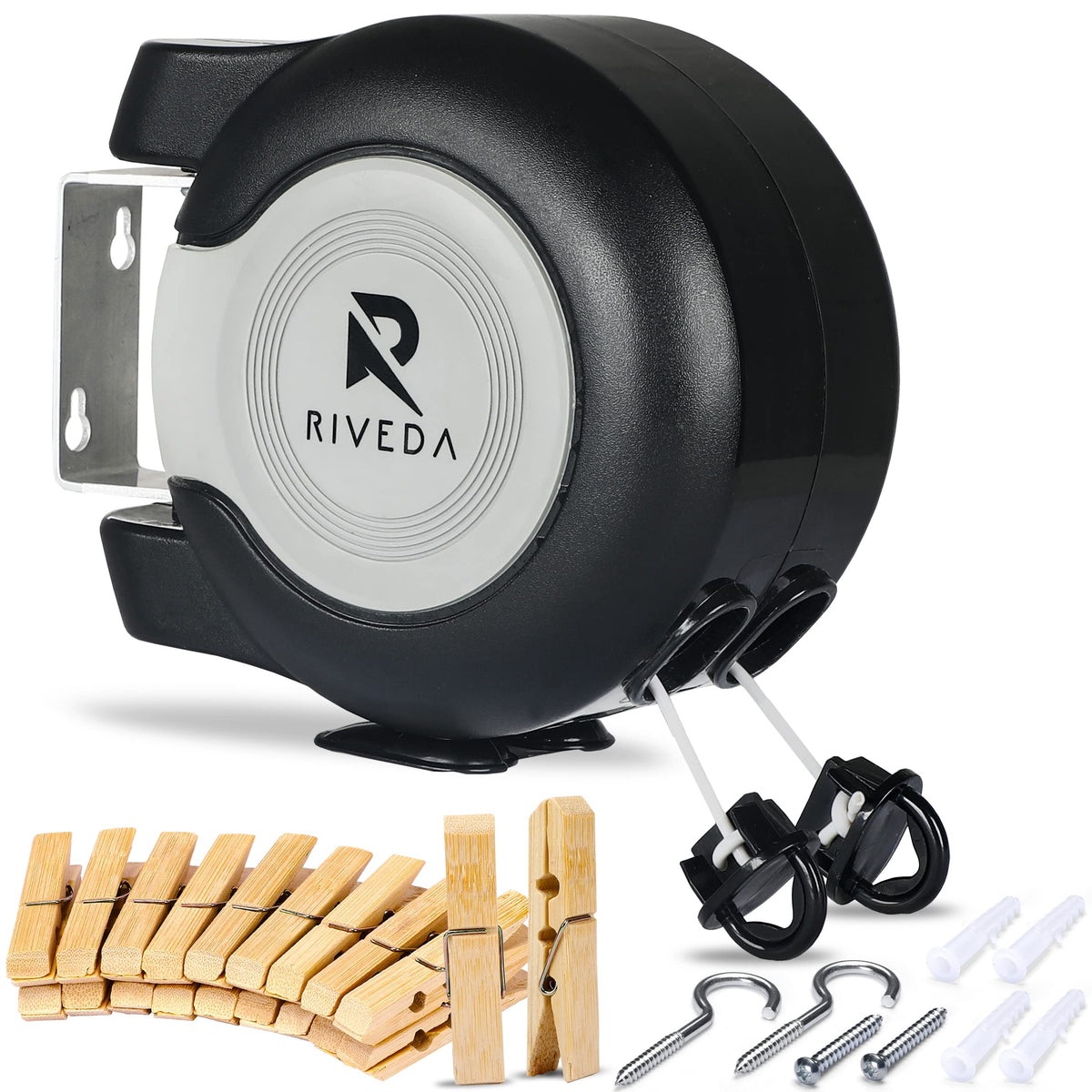 RIVEDA front view of dual retractable clothesline showing compact housings and finished look
