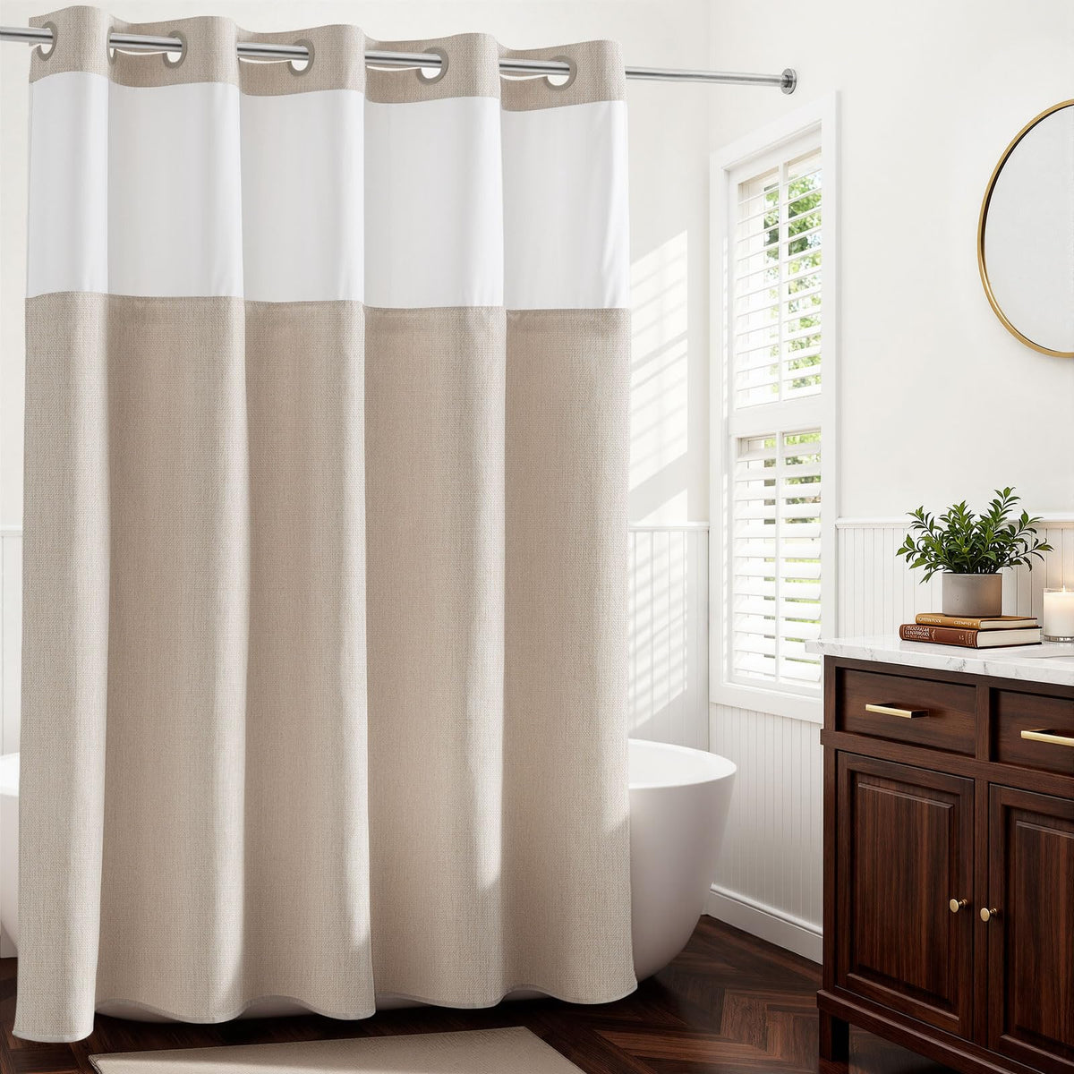 River Dream front panel showing linen texture and neat drape for elegant bathrooms