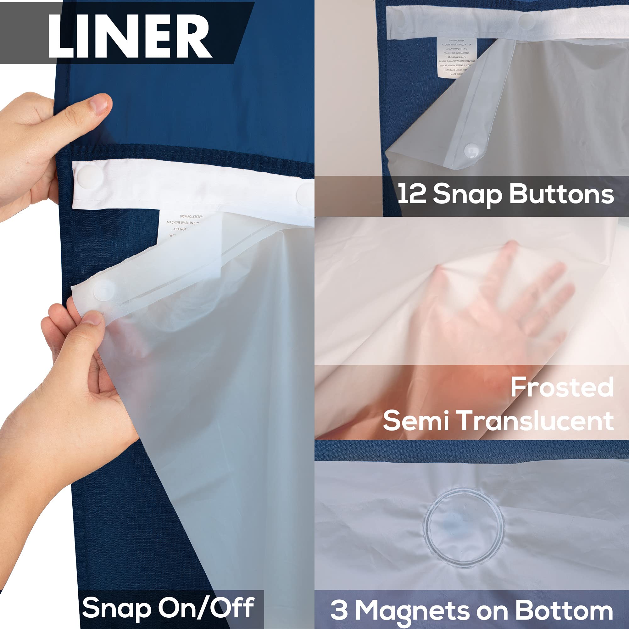 River Dream curtain in bathroom lifestyle creating polished, low-maintenance space