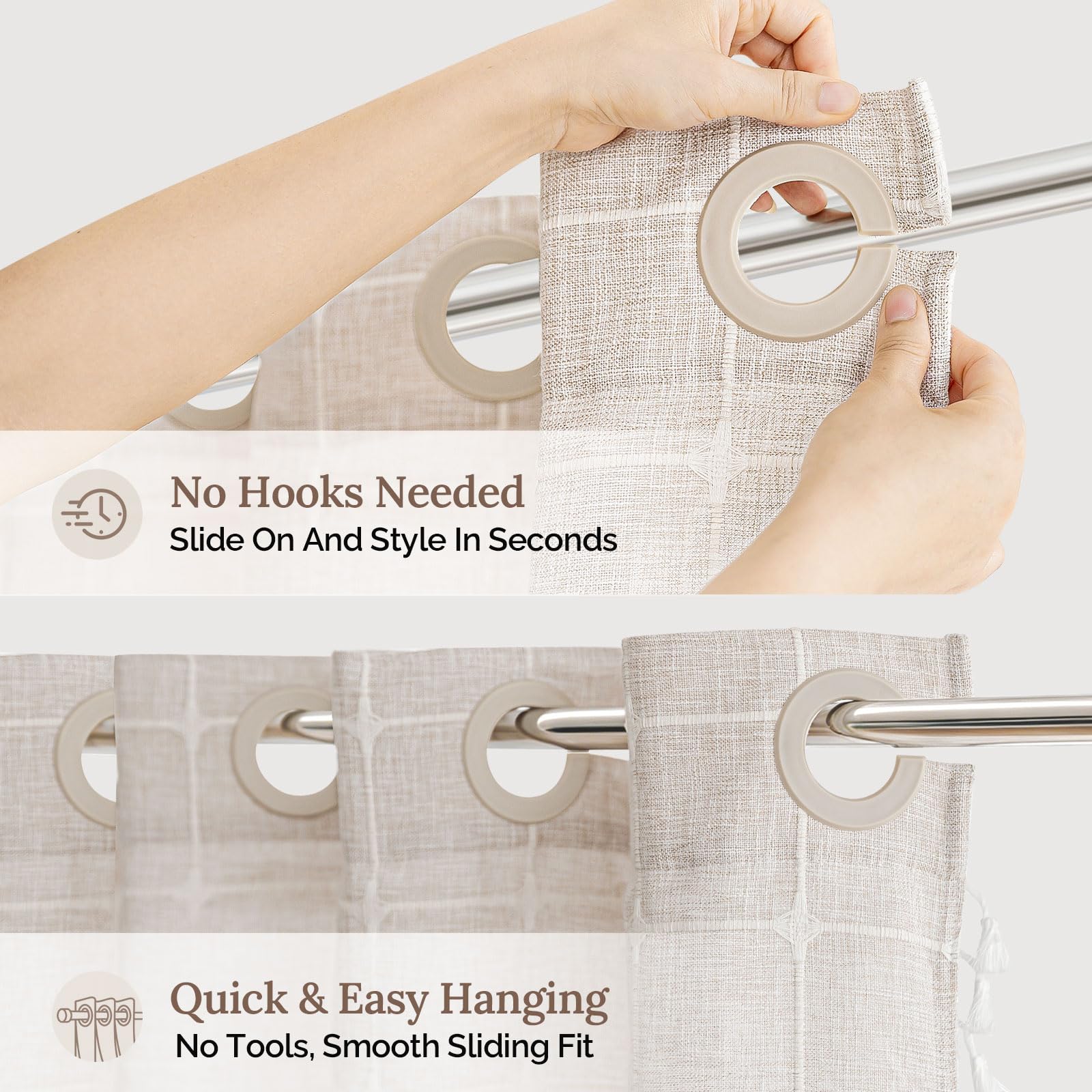 River Dream no-hooks split-ring header demonstrating easy hookless installation