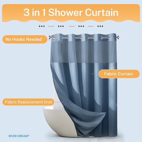 River Dream curtain beside ruler showing dimensions for fit confirmation benefit