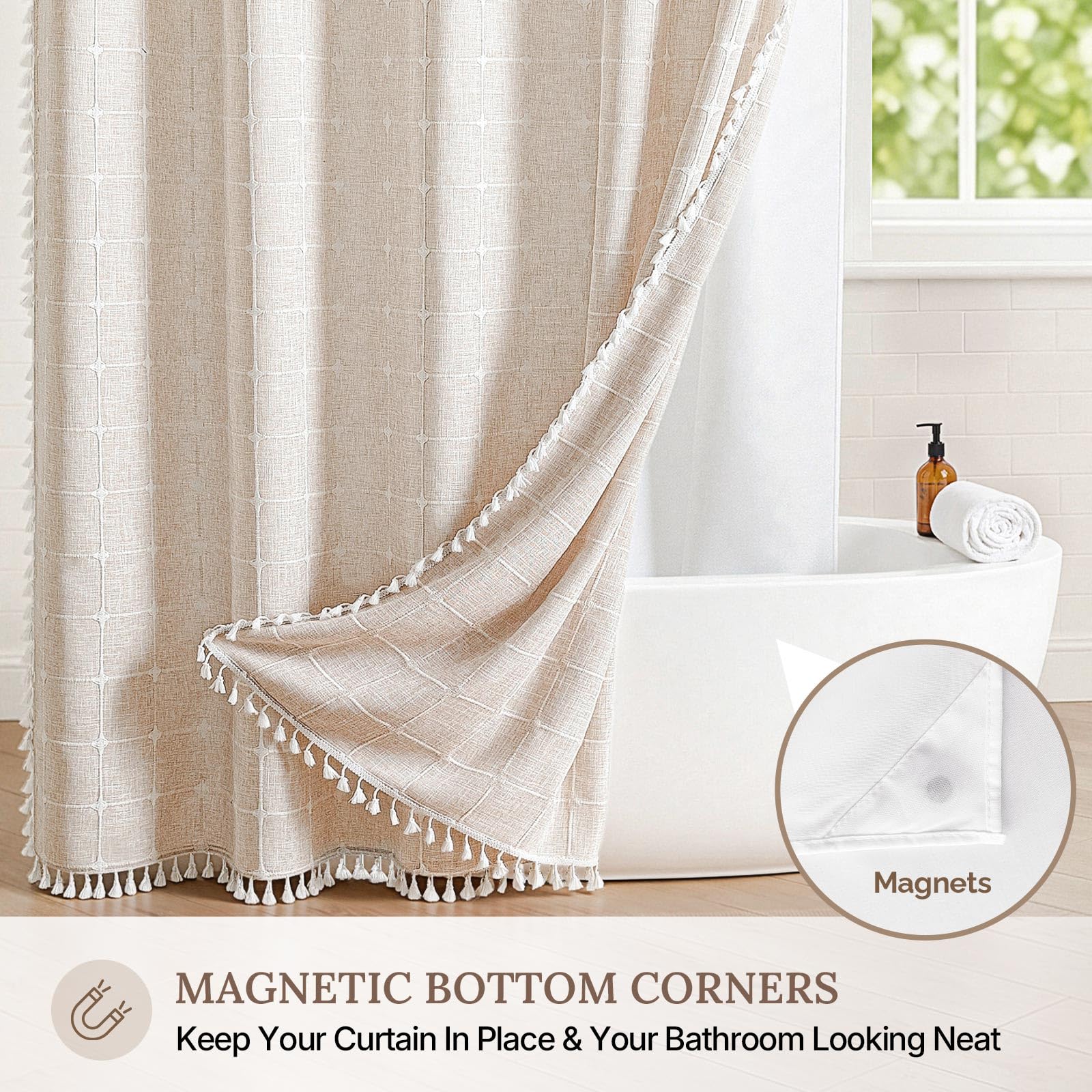 River Dream size comparison with shower rod showing accurate 71x74 scale