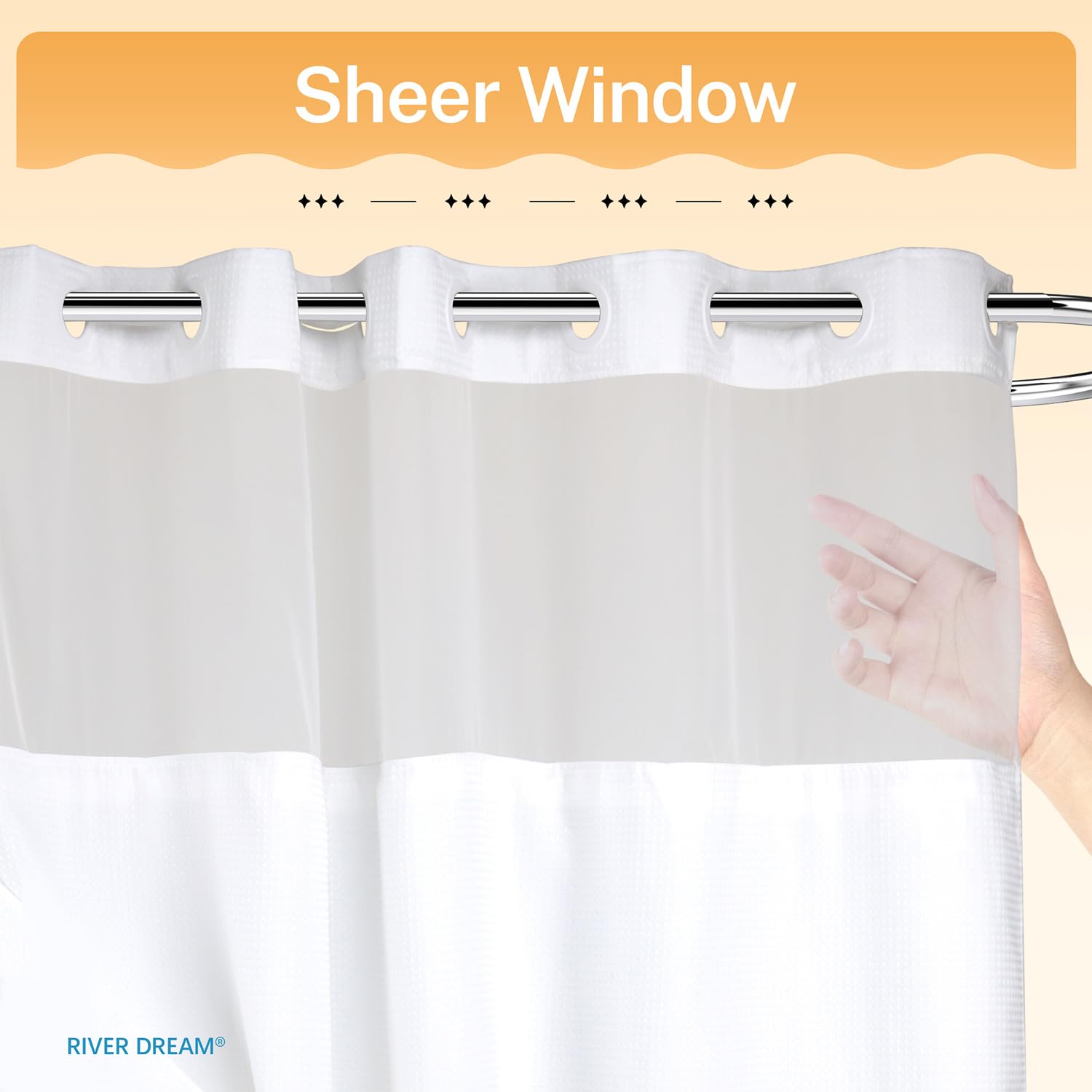 River Dream snap-in liner attached to curtain for secure water control