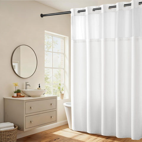 RiverDream front view of white waffle curtain set showing clean hotel look and durability
