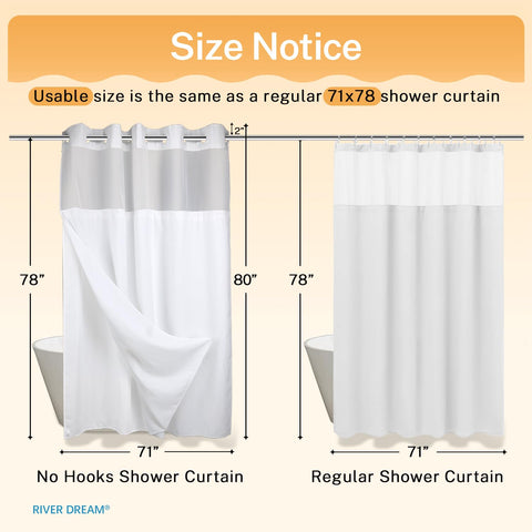 RiverDream curtain length shown against tub for accurate sizing and full coverage