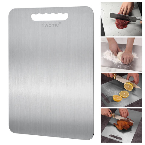 riwome front view of titanium cutting board showing size and clean edges for hygienic prep