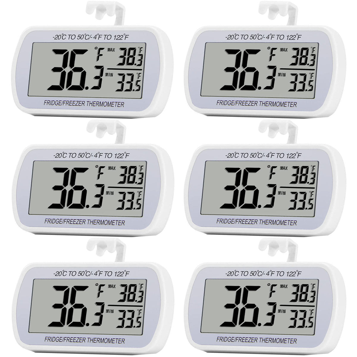 RIY front packaging showing six thermometers and large LCD for quick reading