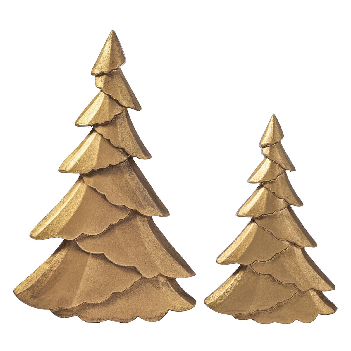 RM ROOMERS front view of two gold wooden trees showing layered charm