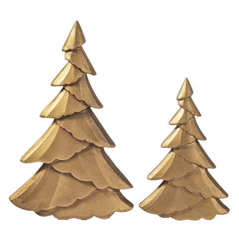 RM ROOMERS front view of two gold wooden trees showing layered charm