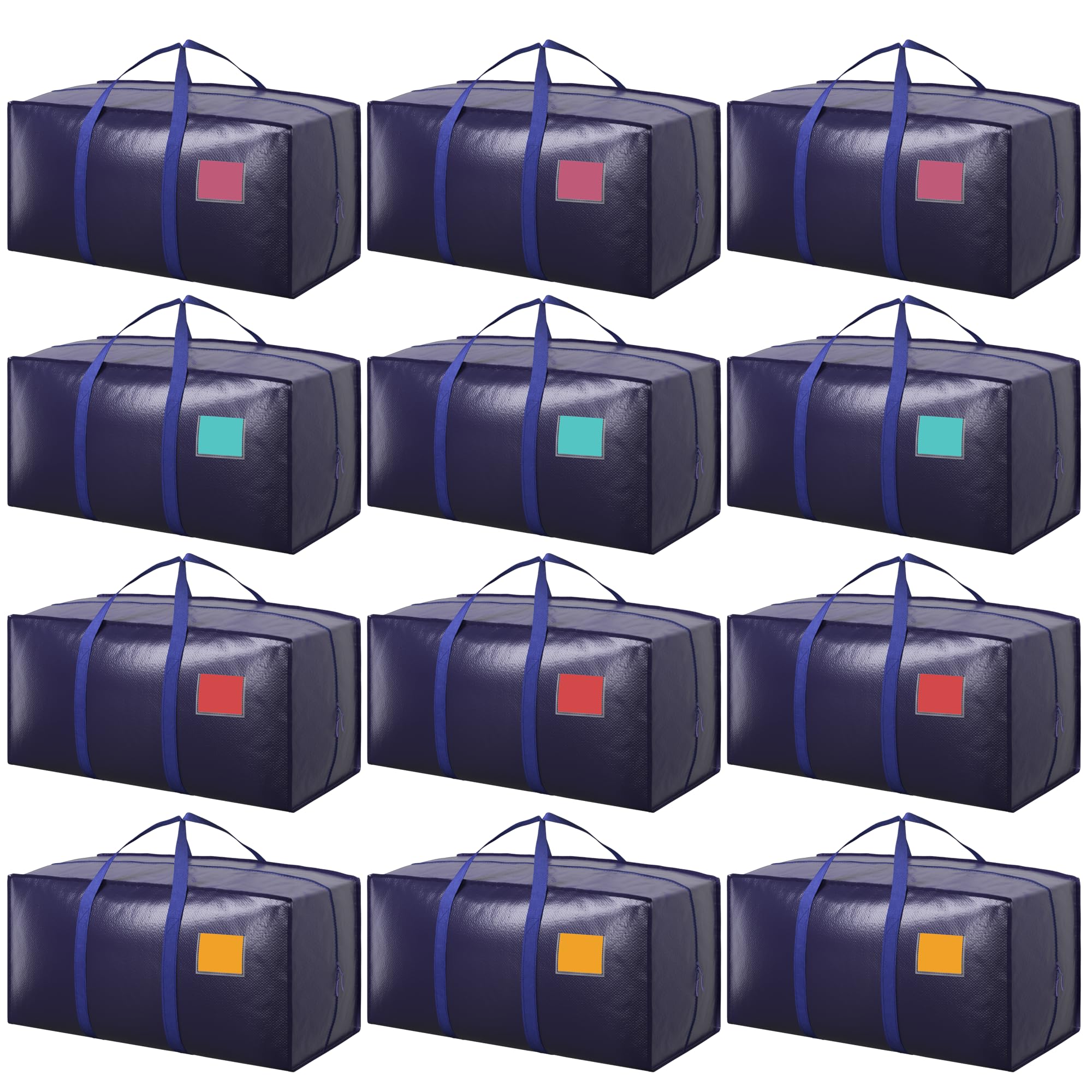 RMOHRO front view of 12-pack dark blue bags showing capacity and neat stacking benefit