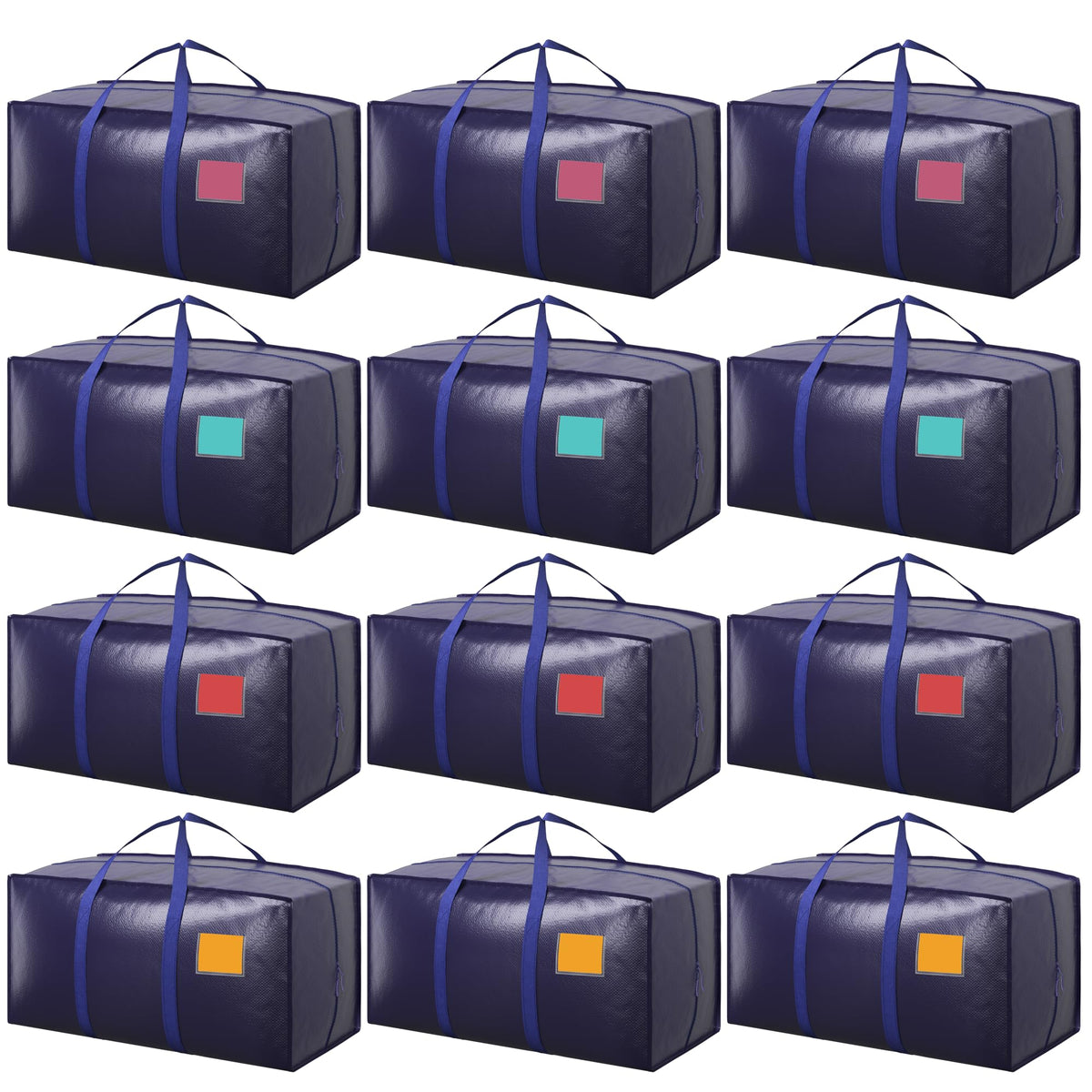 RMOHRO front view of 12-pack dark blue bags showing capacity and neat stacking benefit