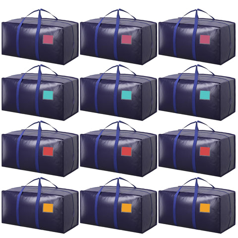 RMOHRO front view of 12-pack dark blue bags showing capacity and neat stacking benefit