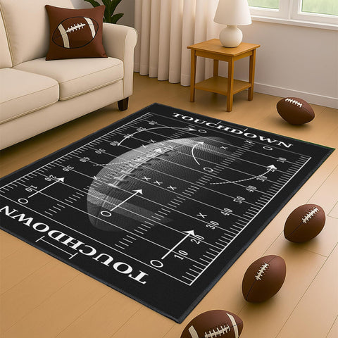 Rnmdn rug close-up texture highlighting soft pile and printed yard lines
