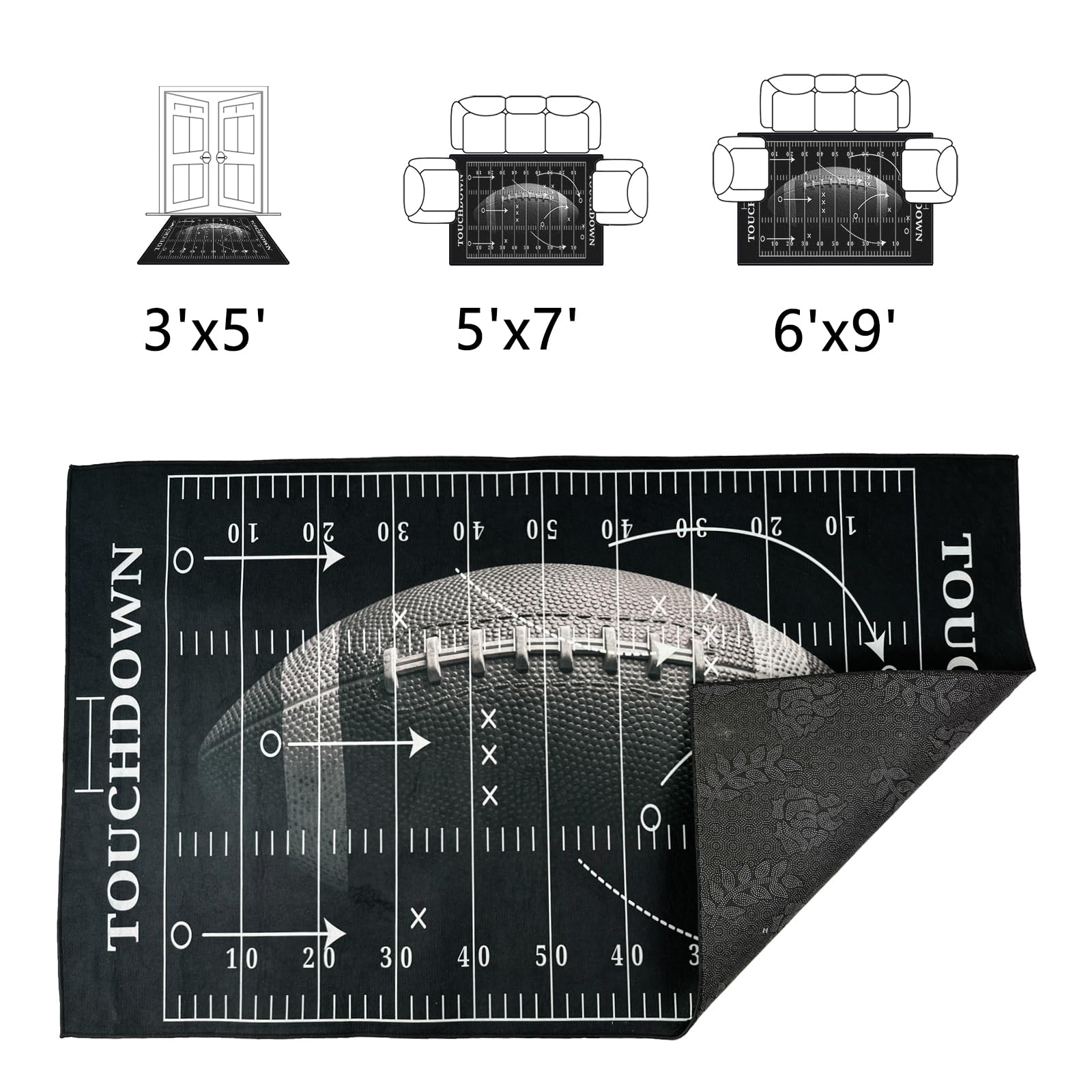 Rnmdn rug folded packaging with crease guidance for quick smoothing benefit